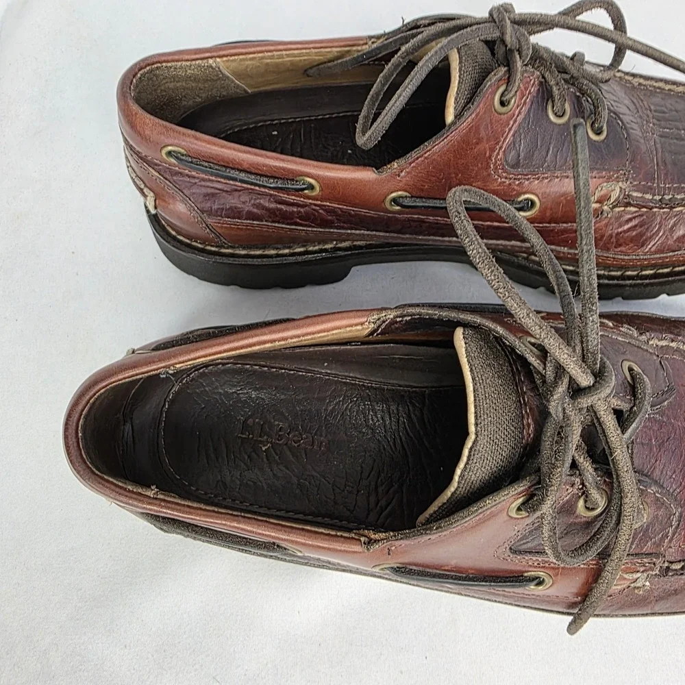 Mens LL Bean 8.5 D Allagash Bison Handsewn Brown Leather Loafer Oxford Boat Shoe